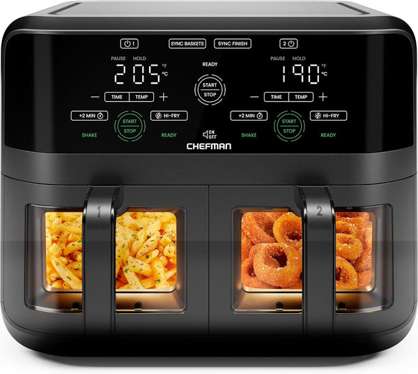 5.6L Dual Air Fryer Oven – Double Drawer, Sync Finish, Hi-Fry, Auto Shutoff, Easy View Windows & Dishwasher Safe Baskets