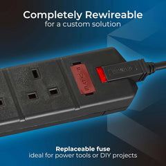 Heavy Duty 4-Socket Extension Lead 2m Black 13A