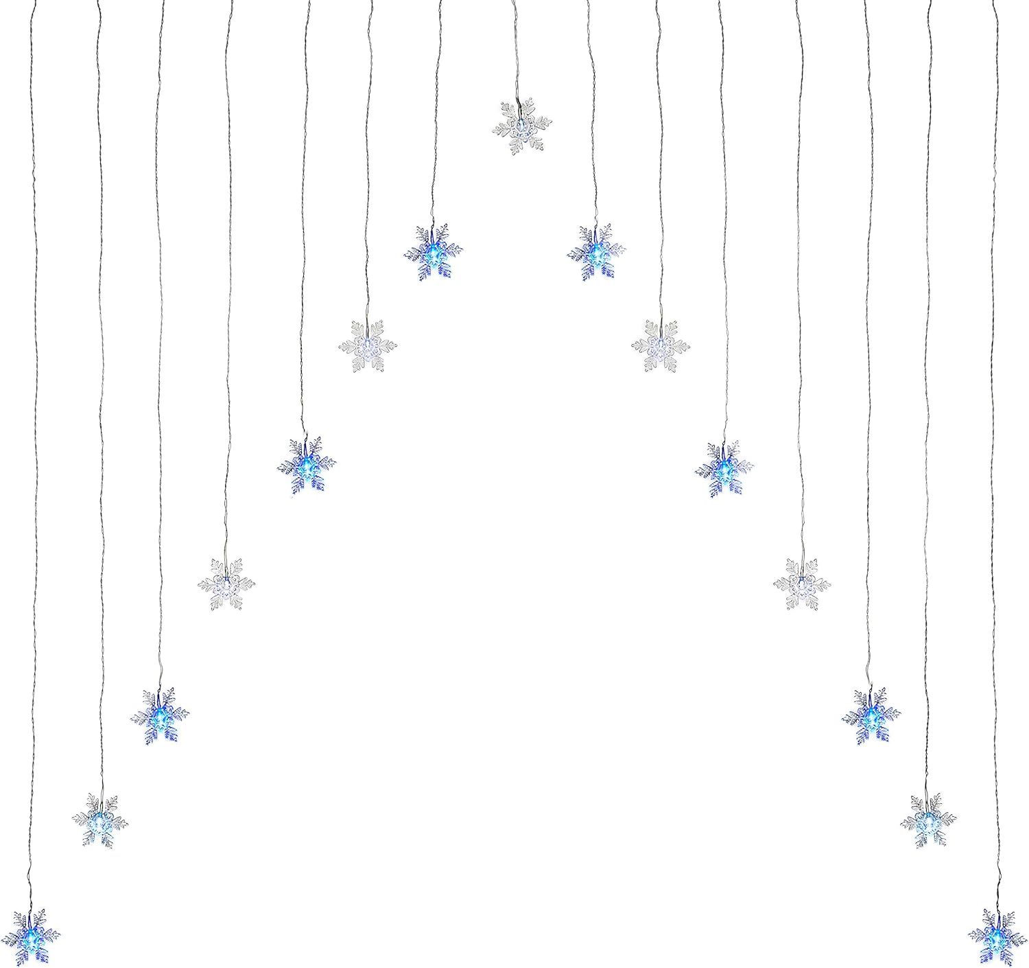 Snowflake V Window Curtain Net Lights – 15 Static LEDs, 1.2 x 1.2 meters, Blue and White, Ideal for Festive Window Decoration