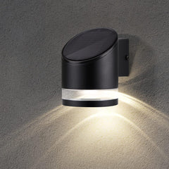 LED Solar Wall Light, Aluminum Wireless, IP44 Waterproof, Dusk to Dawn, Warm White 3000K, Black