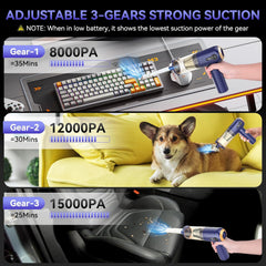 Car Vacuum Cleaner Cordless 15000Pa Handheld with LED Display – Purple