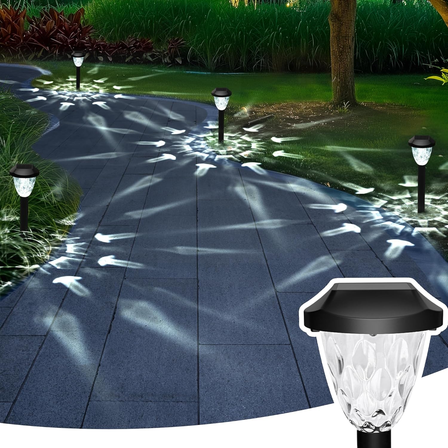 8 Pack Solar Garden Lights, LED with Decorative Patterns, Waterproof, Auto On/Off, Solar Powered for Walkway, Driveway, Lawn, and Pathway (Warm White)