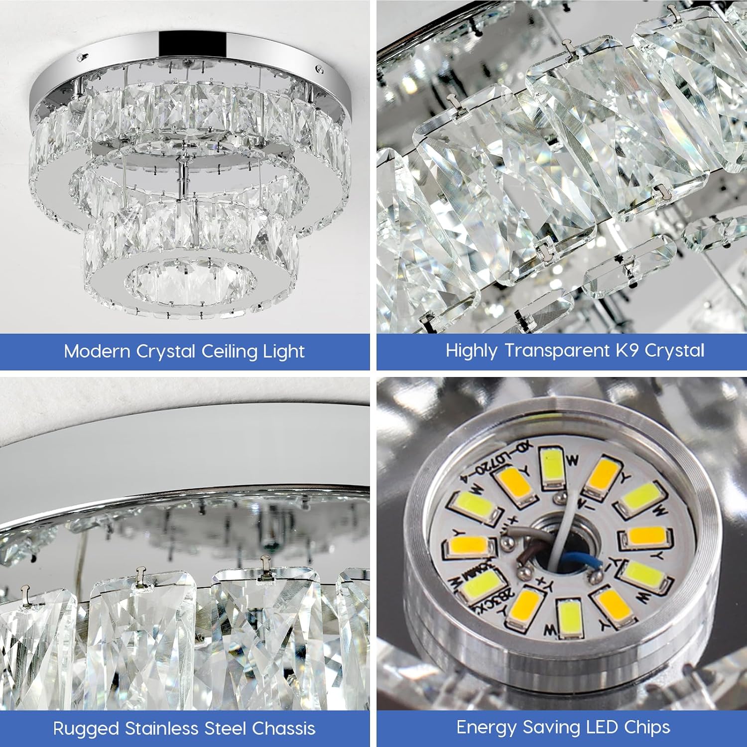 Modern Crystal LED Chandelier Flush Mount Ceiling Light 30cm 30W