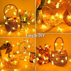 Easter String Lights 2M 20LED Battery Operated with Eggs, Bunny, Chicken, and Carrot for Indoor/Outdoor DIY Party Decor