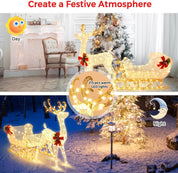 Costway Light Up Reindeer Sleigh Christmas Decoration with 215 Warm White LEDs
