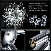 Modern Crystal Fireworks Floor Lamp, Chrome Standing Lamp with Foot Switch, 8 Lights, 170cm, Glass & Metal Tall Pole Tree Lighting for Living Room, Bedroom, Corner, Sofa