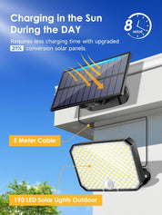 190LED Solar Lights Outdoor, Motion Sensor Solar Security Lights, 3 Modes Remote Garden Lights Solar Powered Waterproof, Perfect for Patio and Pathway