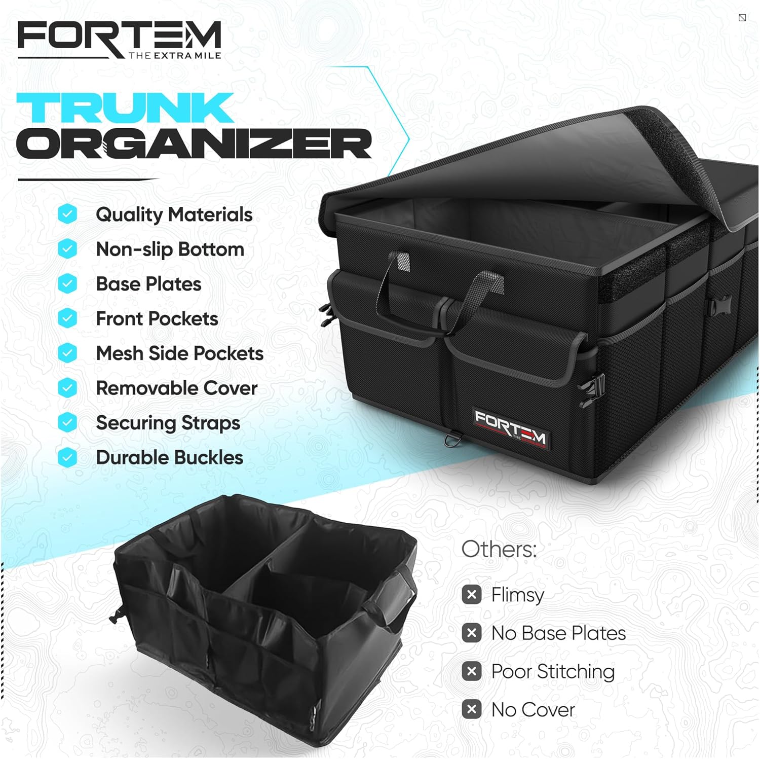 50L Car Boot Organiser – Foldable SUV Storage Box with Straps & Lid
