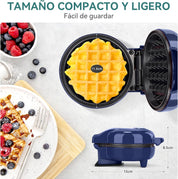 Snailar Mini Waffle Maker – 550W Nonstick Compact Waffle Iron, Ready Indicator Light, Cool Touch Handle, Easy Clean, Blue