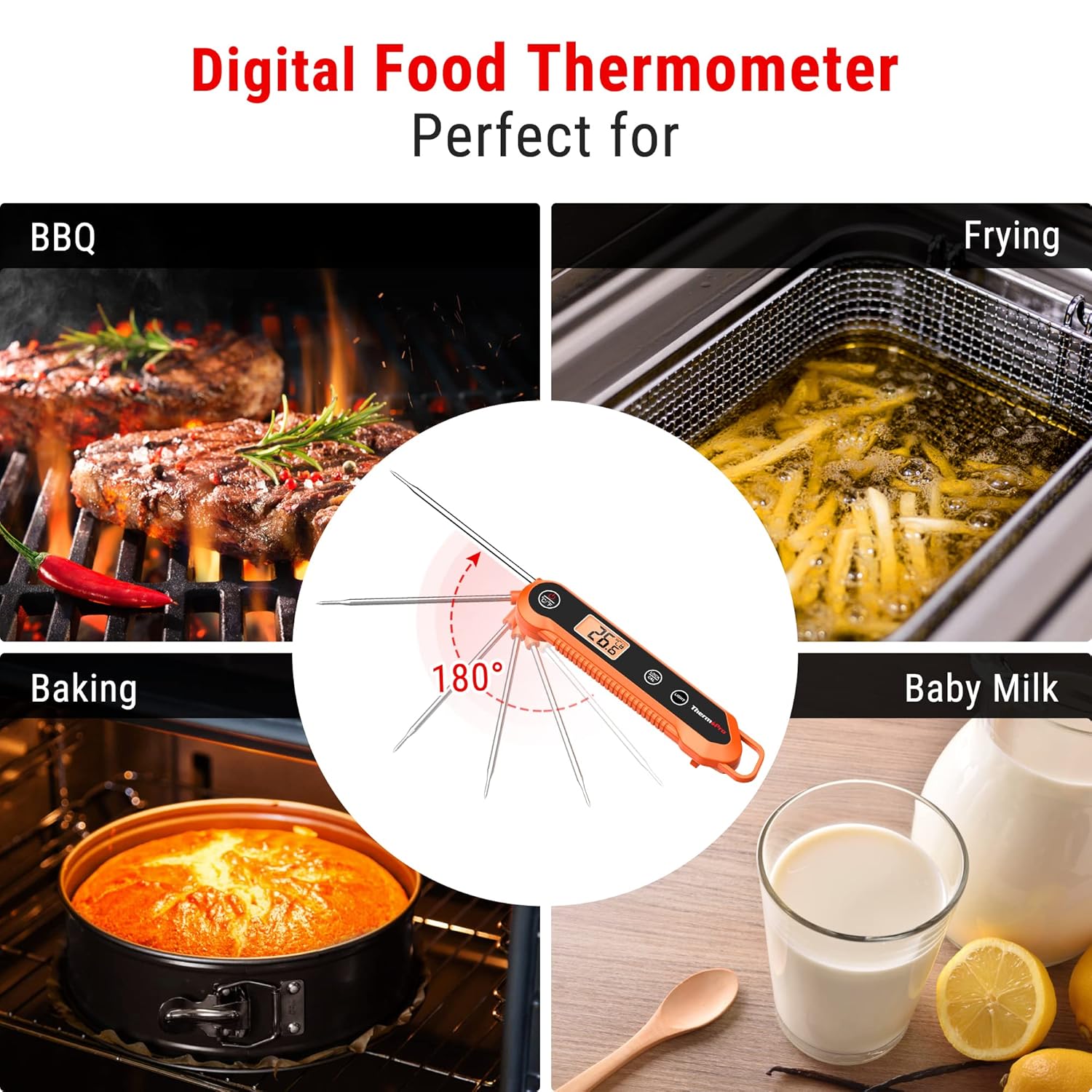 TP03H Orange Meat Thermometer IPX6 Waterproof Digital Food Probe