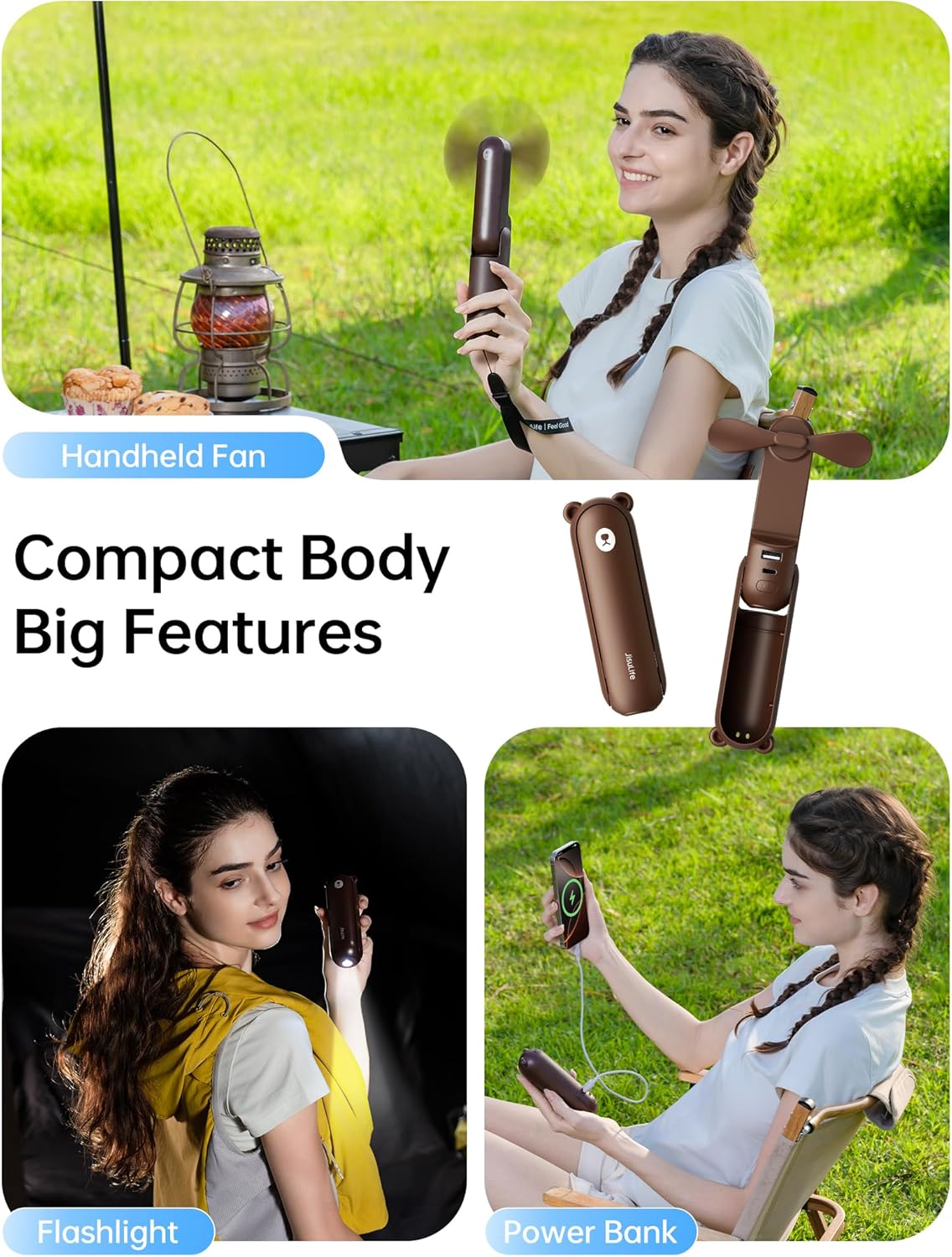 Portable Handheld Fan with 4500mAh Powerbank - Brown