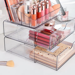 3-Tier Clear Makeup Organizer with Drawer – Cosmetic Storage for Vanity & Countertop