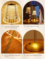 10-Way Dimmable Rechargeable Table Lamp – Touch Bedside Lamp with 3 Light Colors