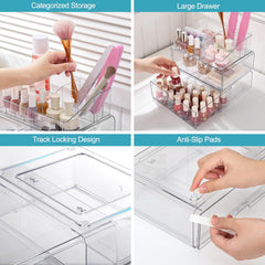 3-Tier Clear Makeup Organizer with Drawer – Cosmetic Storage for Vanity & Countertop