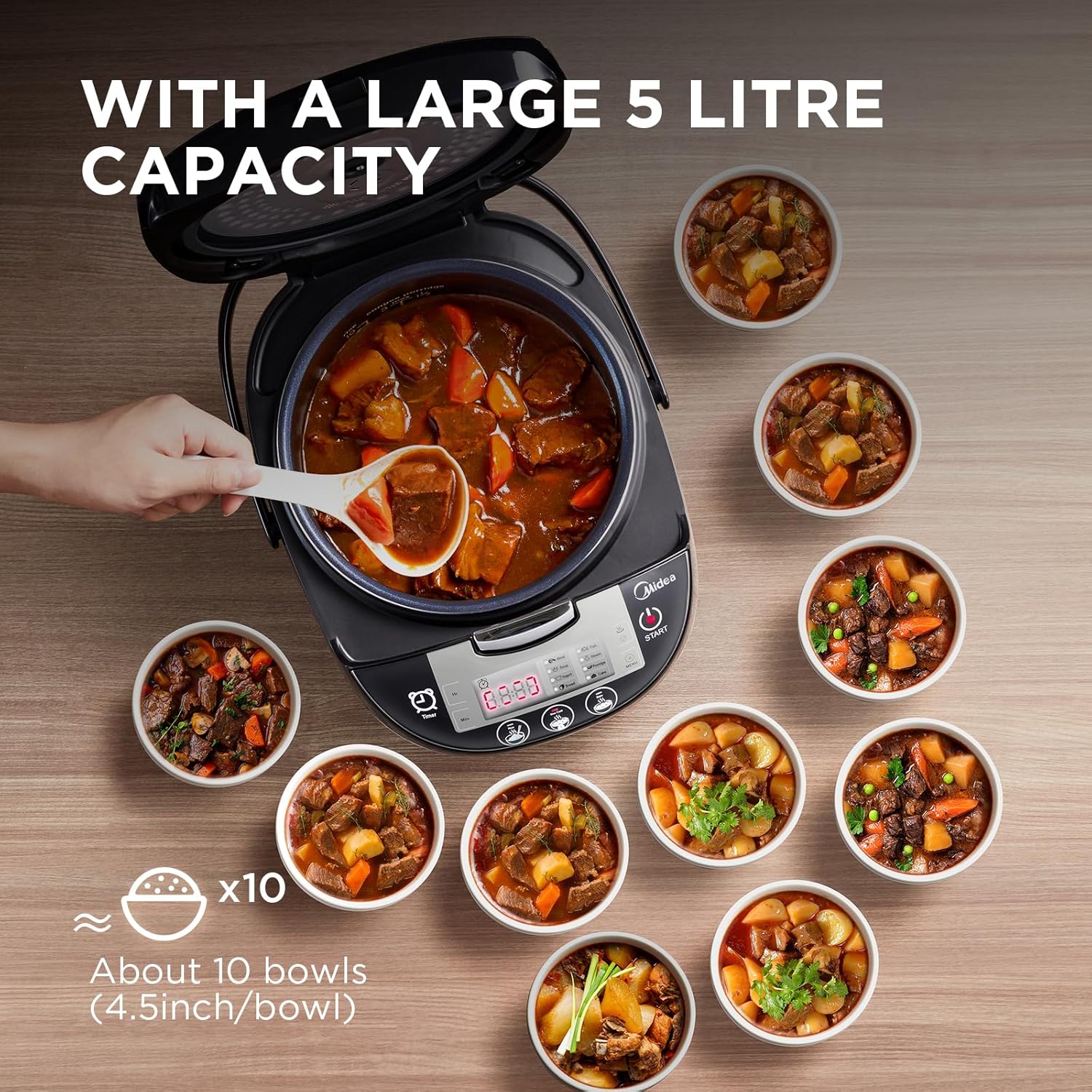Midea 10 Cup Rice Cooker with Steamer 5L – Black