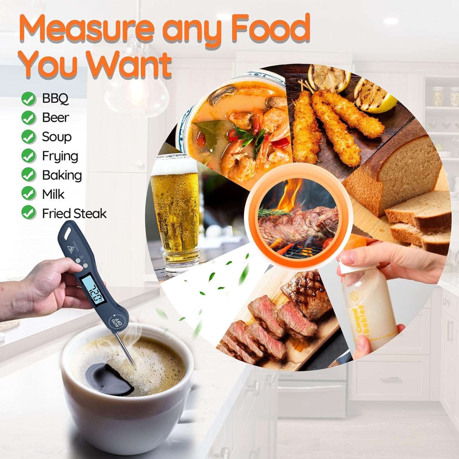 Digital Instant Read Meat Thermometer Navy Blue – Fast, Accurate, Foldable Probe