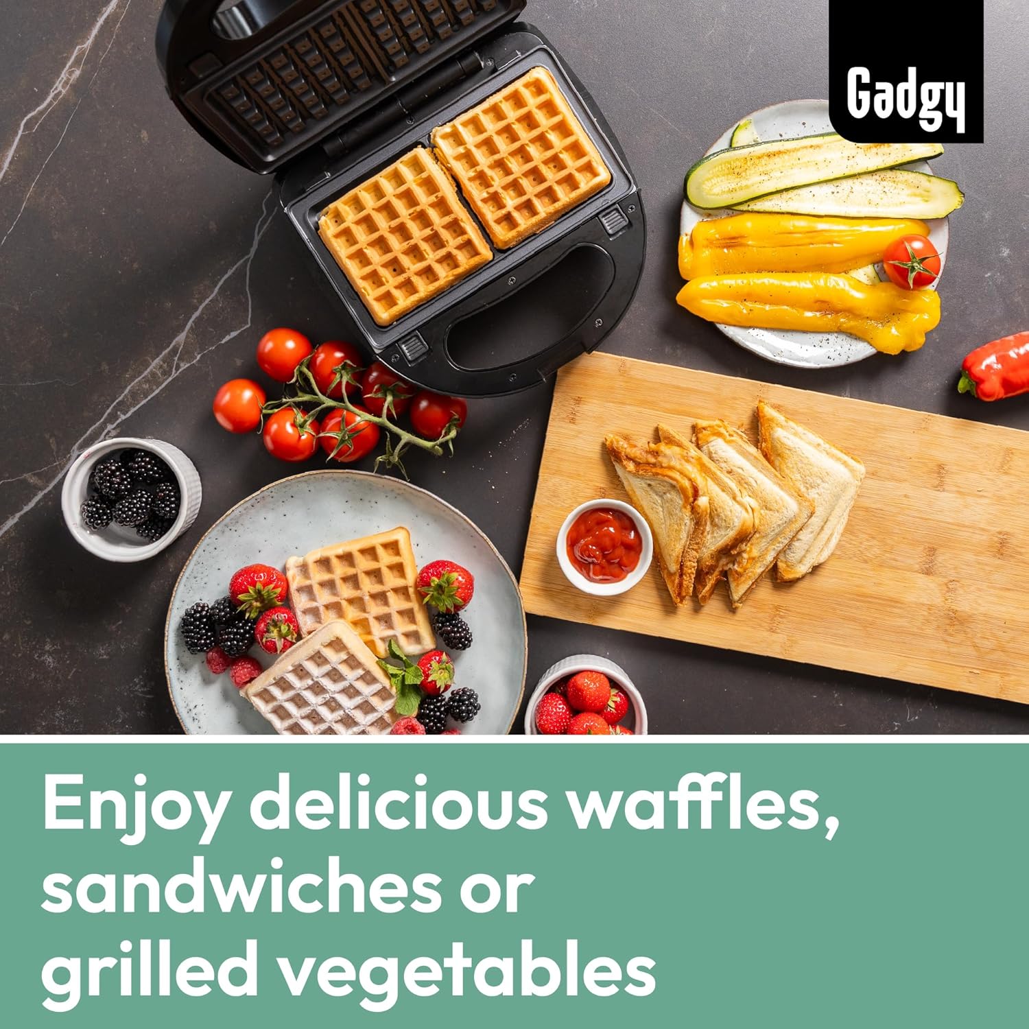3-in-1 Belgian Waffle Maker & Sandwich Press – Removable Plates, Cool-Touch Handle, Indicator Lights, 750W Multi-Function Grill UK