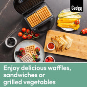 3-in-1 Belgian Waffle Maker & Sandwich Press – Removable Plates, Cool-Touch Handle, Indicator Lights, 750W Multi-Function Grill UK