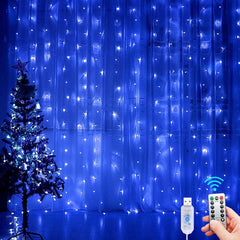 Fairy Lights – 3x3m, 300 LEDs, USB Powered, Waterproof with 8 Light Modes and Remote Control, Blue String Lights for Wedding, Party, Christmas, and Home Decor