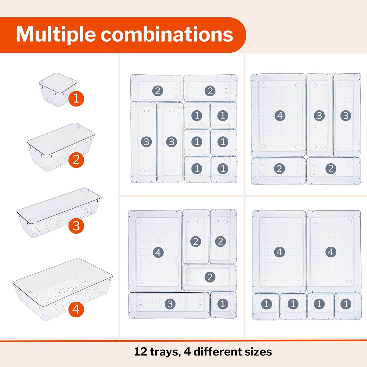 Clear Drawer Organiser Set – Makeup, Cosmetics & Utensil Tray for Kitchen & Bedroom