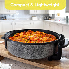 30cm Multi-Function Electric Cooker Pan with Lid – Non-Stick Aluminium, Adjustable Thermostat & Detachable Cable