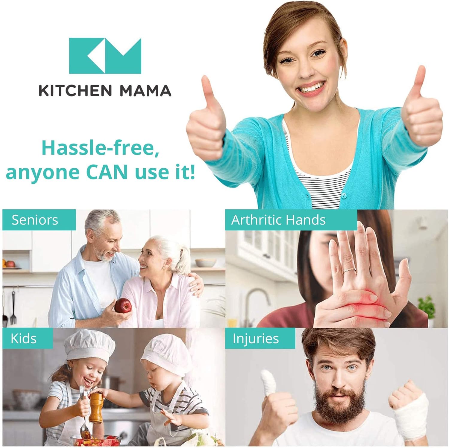 Kitchen Mama Automatic Electric Can Opener – One-Touch, Hands-Free, Smooth Edge, Food-Safe, Battery Operated (Teal)