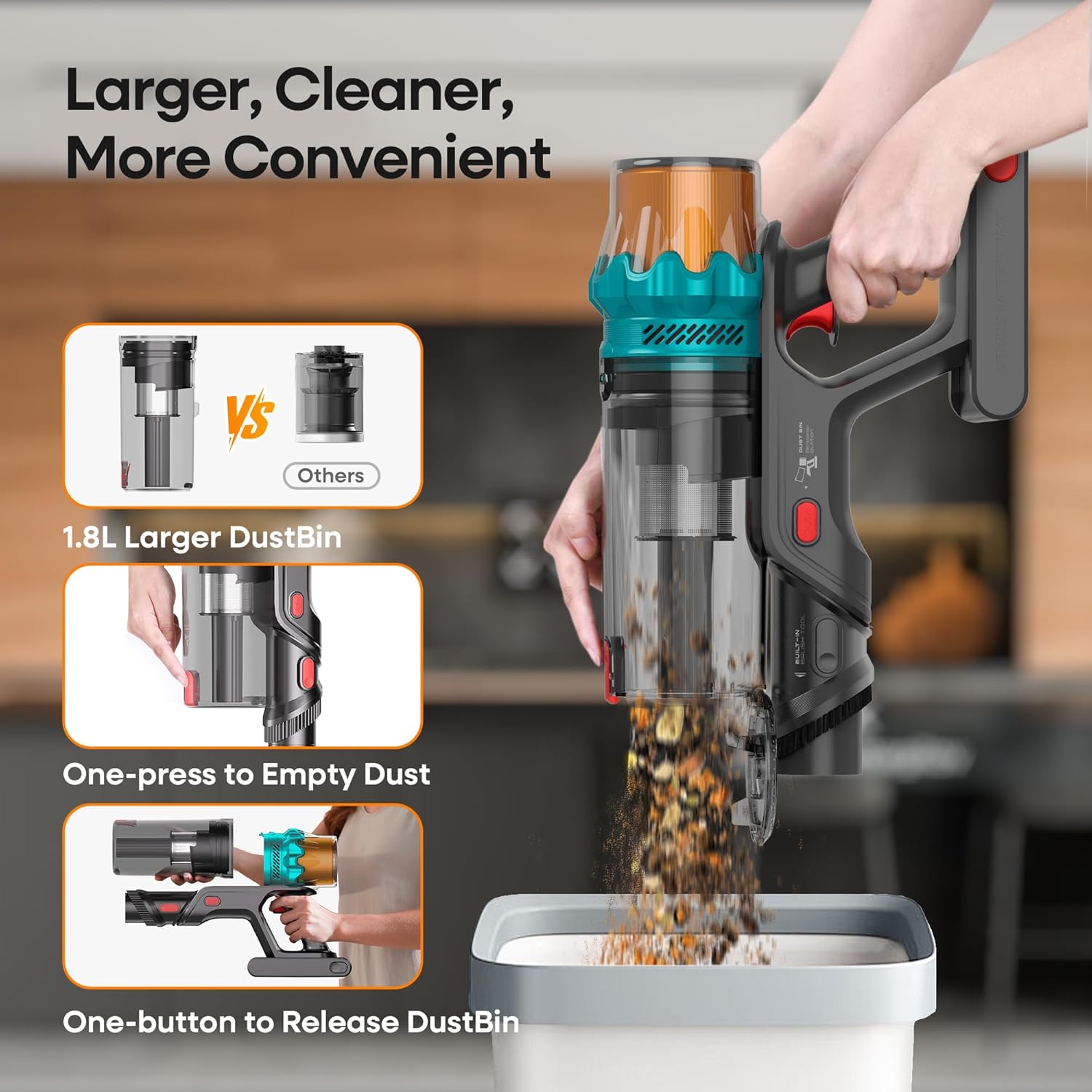 ElecKeys K10 Cordless Vacuum Cleaner, 48Kpa 580W Powerful Stick Vacuum with 65Mins Runtime, Anti-Tangle Self-Standing Rechargeable Vacuum for Pet Hair, Carpet & Home Cleaning