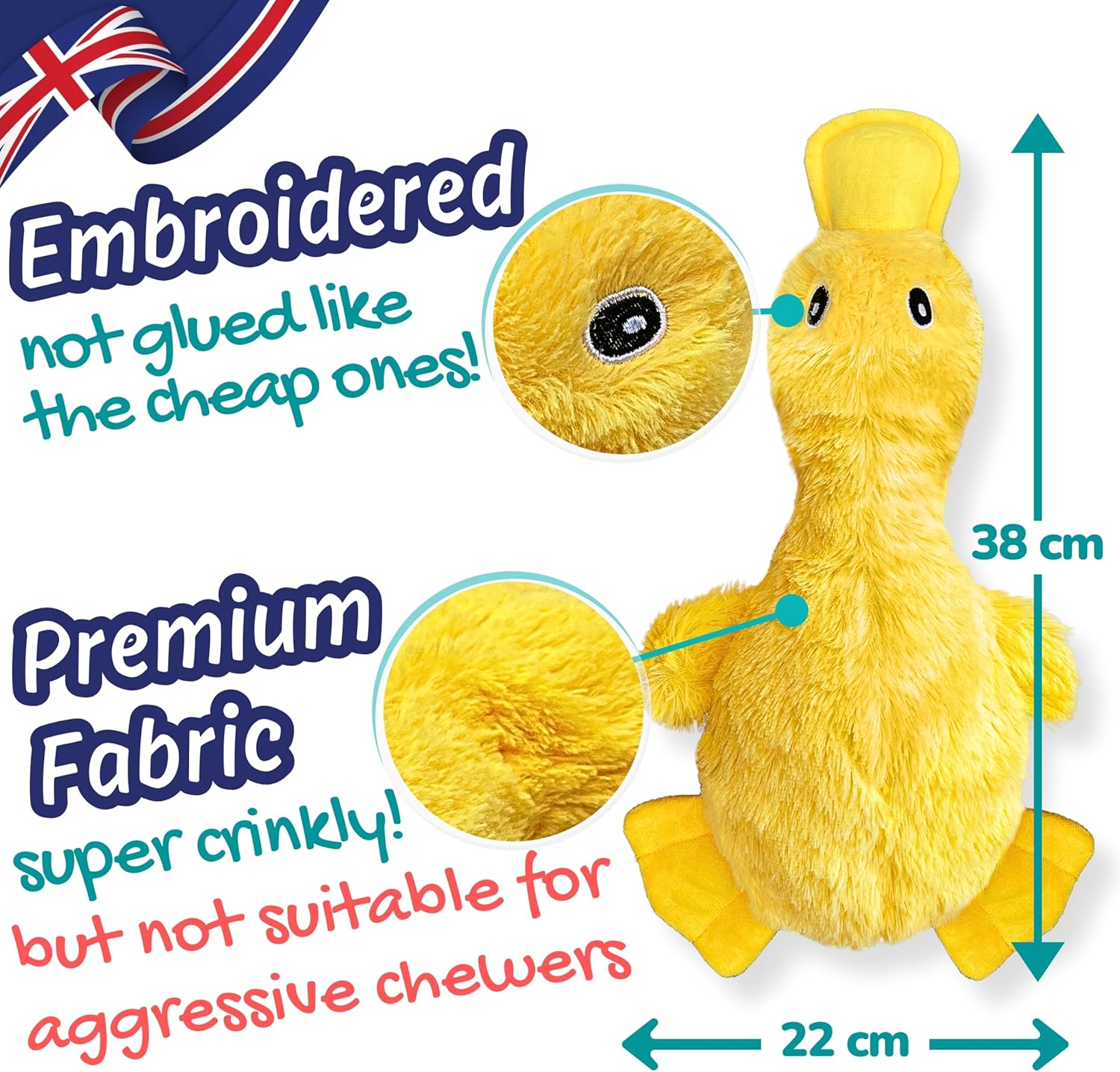 No Stuffing Squeaky Crinkle Duck Toy – Soft Plush Calming Gift for Dogs & Puppies