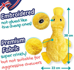 No Stuffing Squeaky Crinkle Duck Toy – Soft Plush Calming Gift for Dogs & Puppies