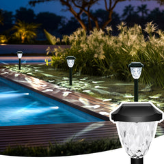 8 Pack Solar Garden Lights, LED with Decorative Patterns, Waterproof, Auto On/Off, Solar Powered for Walkway, Driveway, Lawn, and Pathway (Warm White)