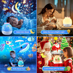 Kids Night Light Projector, 144 Lighting Modes + 15 Films, USB Rechargeable Baby Night Light with Remote, 360° Rotating Projector for Kids Bedroom