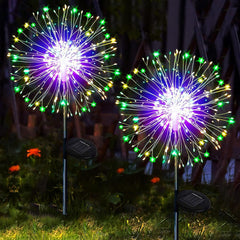 Solar Garden Lights 2 Pack 120 LED Firework Solar Lights Outdoor Garden, 8 Modes Solar Pathway Lights Waterproof Dandelion Solar Lights for Patio FlowerBoxes Party Decorations - White