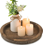 Hanobe Wooden Candle Holder Tray – Rustic Round Decorative Plate for Tealights & Pillars