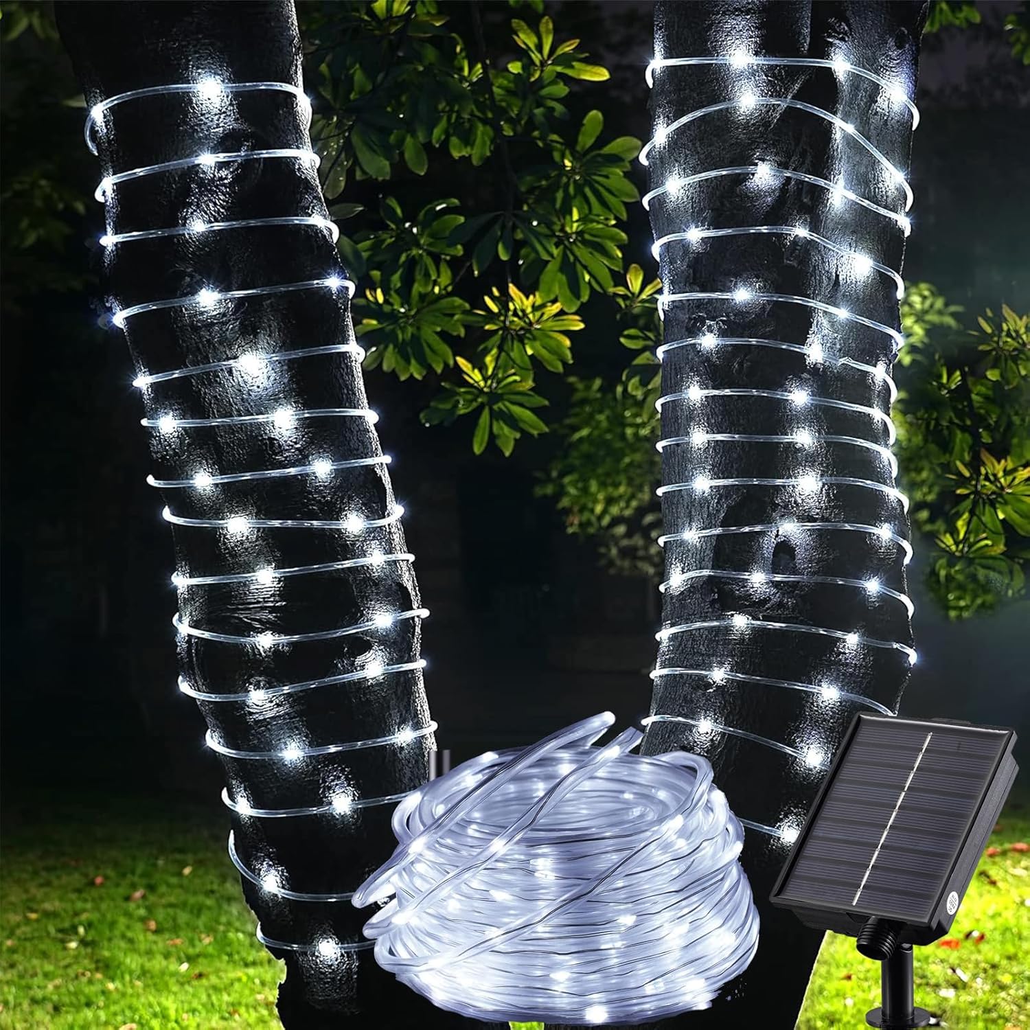 Solar Rope Lights Outdoor Garden - 32.8Ft 100 LED Solar String Lights Tube Lights, 8 Modes Waterproof Solar Powered Fairy Lights for Garden Home Party Patio Deco - Warm White