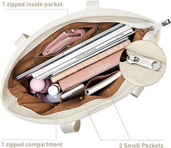 Large Tote Bag with Zipper & 6 Pockets – Fits 16-Inch Laptop, Perfect for Work, School & Travel