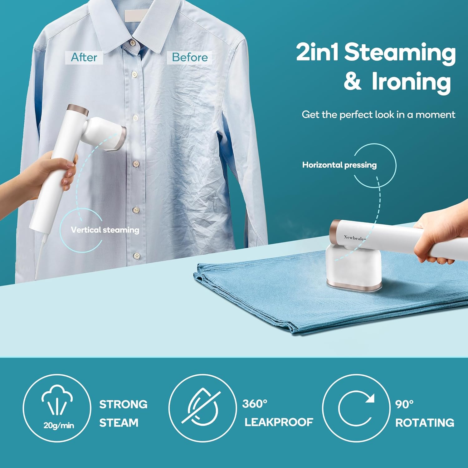 2-in-1 Garment Steamer 1200W Fast Heat 20s