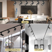Modern living room with ceiling lights, furniture, and decor elements.