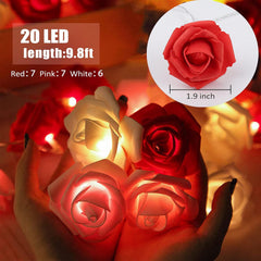Rose Flower LED String Lights, 9.8ft Battery Operated Fairy Garland for Romantic Home & Event Décor