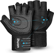 Ventilated Weight Lifting Gloves with Wrist Wraps – Gym Training Gloves for Men & Women