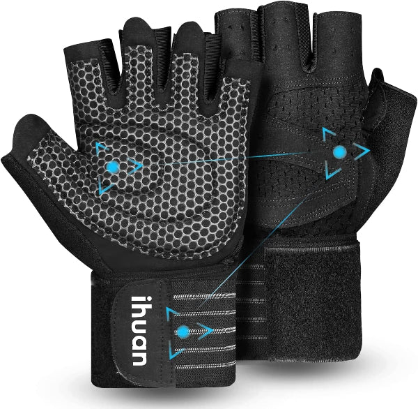 Ventilated Weight Lifting Gloves with Wrist Wraps – Gym Training Gloves for Men & Women