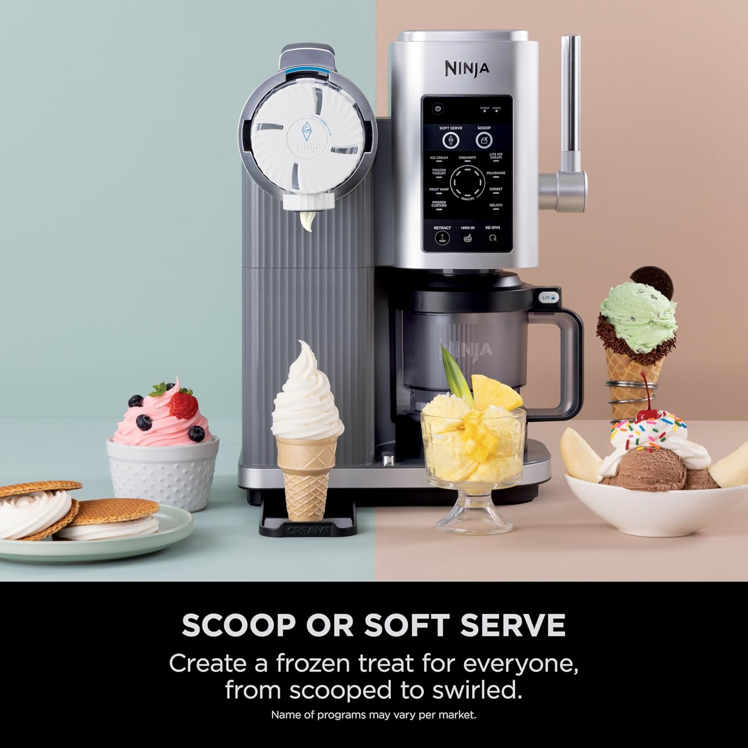 Swirl by CREAMi Soft Serve & Ice Cream Maker – Platinum Silver | 13 Functions | 2 Tubs | Ice Cream, Gelato, Sorbet & More