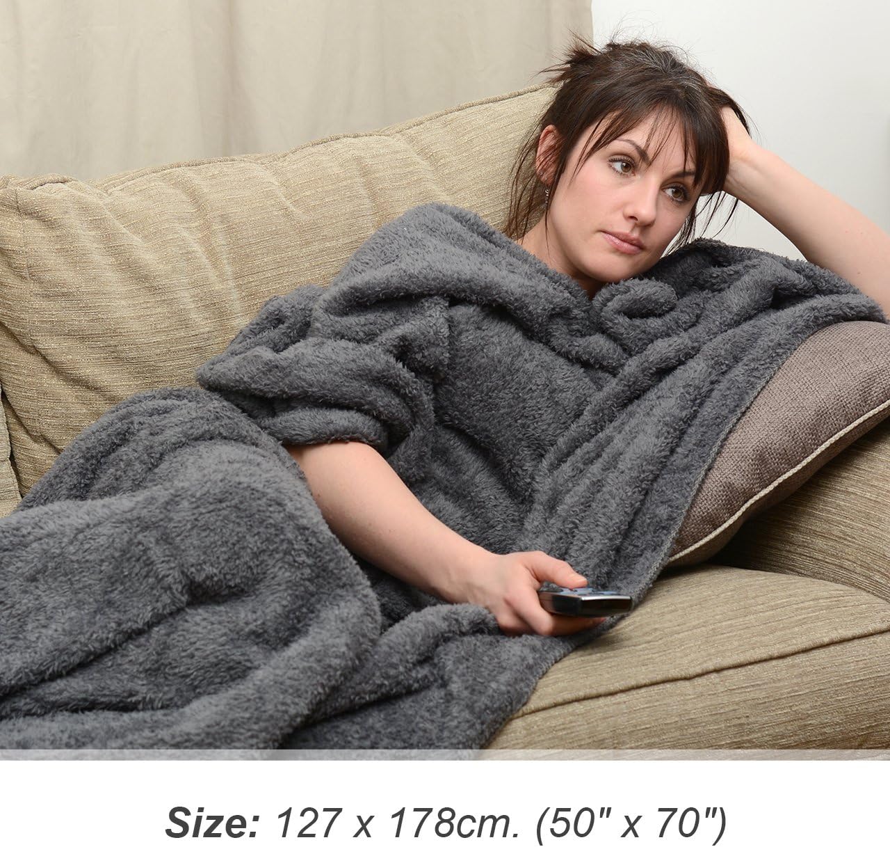 Snug Rug Luxury Sherpa Fleece Throw Blanket, Soft Warm Slate Grey, 127x178cm