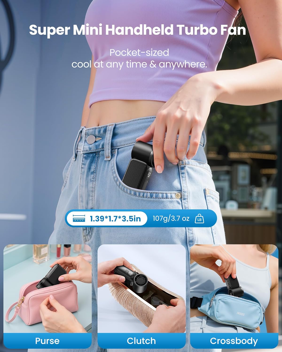 Portable Handheld Mini Fan – 6 Speeds, USB Rechargeable