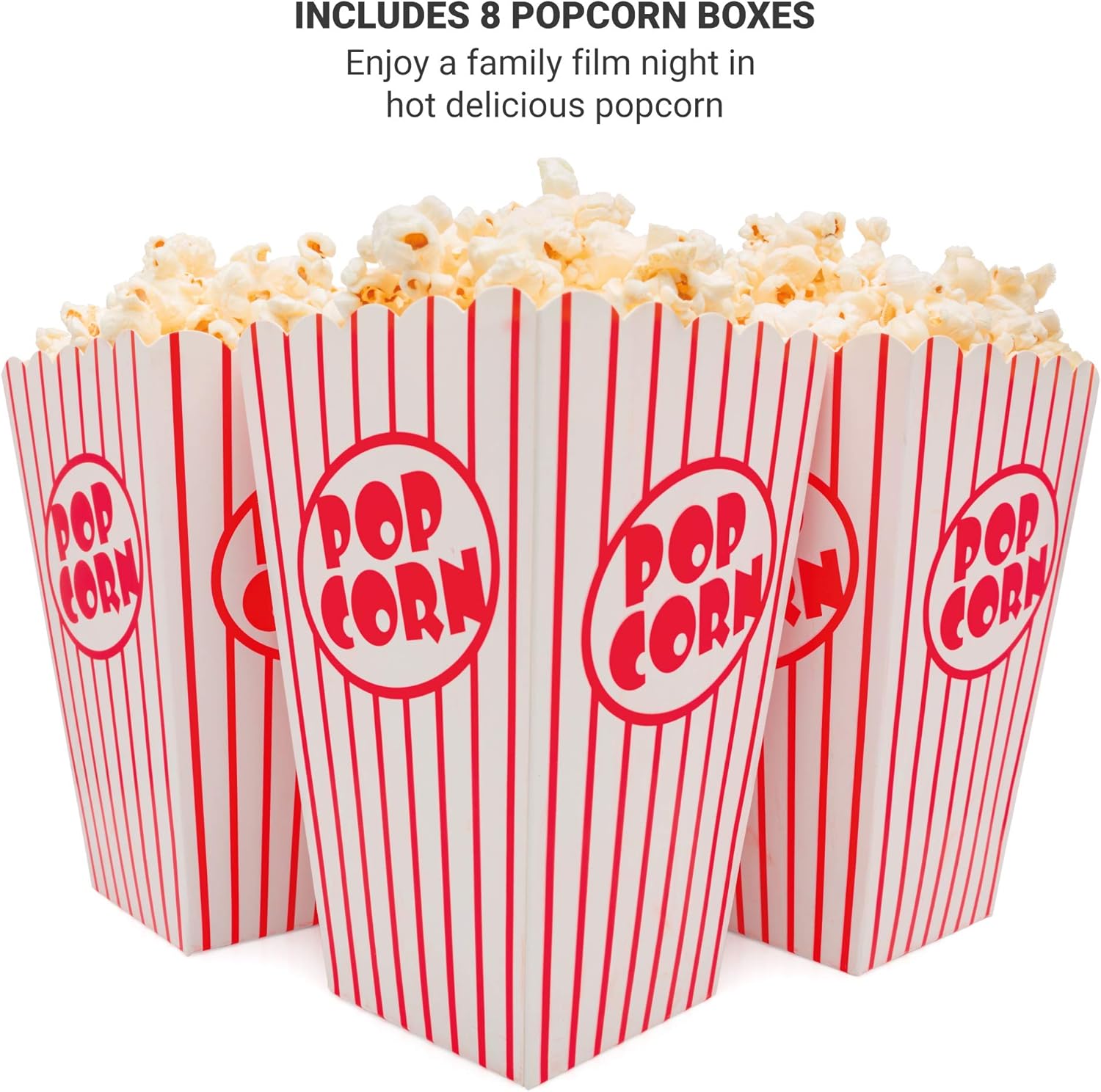 Andrew James 1200W Hot Air Popcorn Maker Machine with 8 Cinema Boxes – Black
