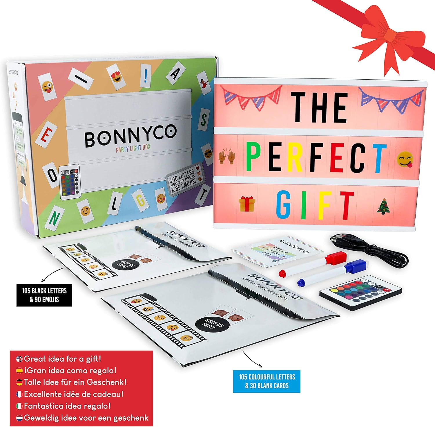 BONNYCO Color Changing Cinema Light Box – 16 Colours, 400 Letters & Emojis