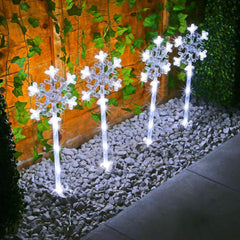 Star or Snowflake Set of 4 LED Stake Garden Lights - 40 LED Pathway Decoration Garden Lawn Patio - Festive Xmas Glow Christmas Decoration - Mains Powered (Snowflake)