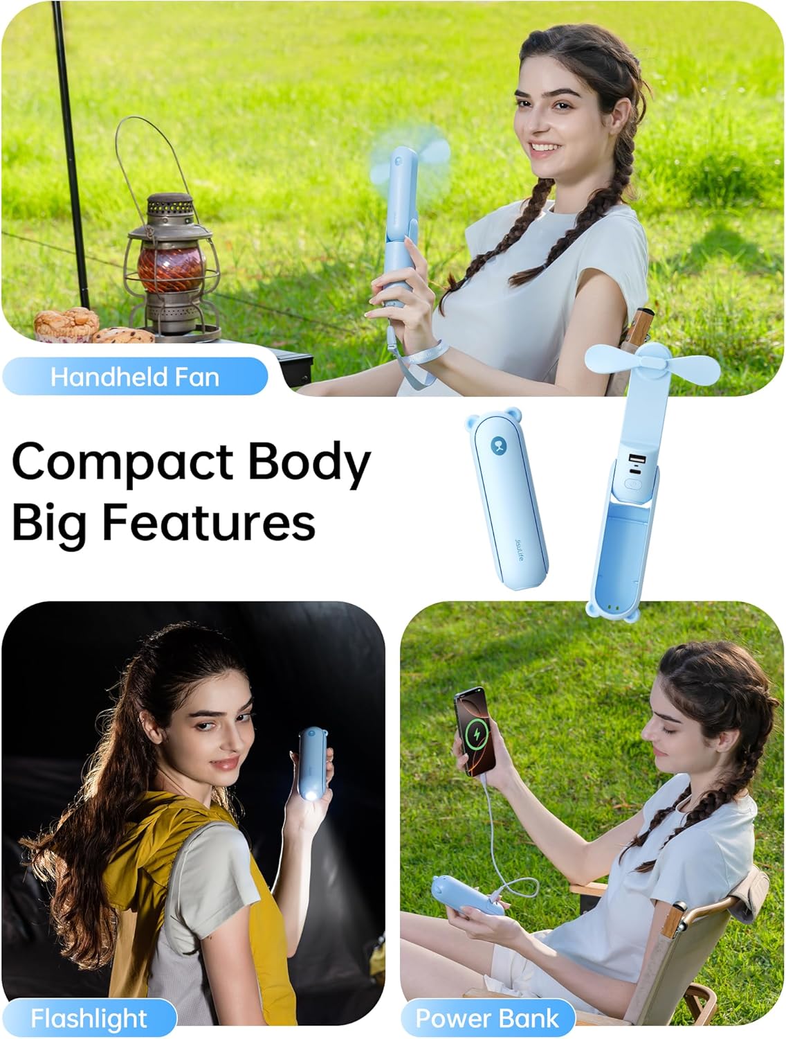 Portable Handheld Fan with 4500mAh Powerbank – Blue