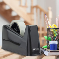 Heavy Duty Black Tape Dispenser with 2 Rolls – Durable Desktop Adhesive Cutter