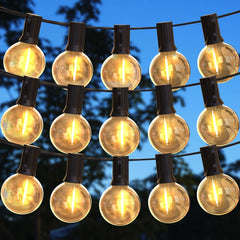 DSLebeen Festoon Lights 50ft LED String Lights Mains Powered with 27+3 Plastic G40 Bulbs 2700K Connectable