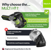 Gtech Multi MK2 K9 Cordless Handheld Vacuum Cleaner – 22V Li-ion Battery, Powered Brush Bar, Reinforced Aluminium Design for Pet Hair & Car Cleaning